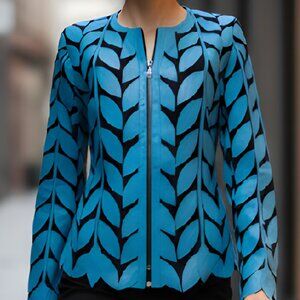 Jacket Women's Leather Outfit Tops Blouses Shirt Sheer Handmade Leaf